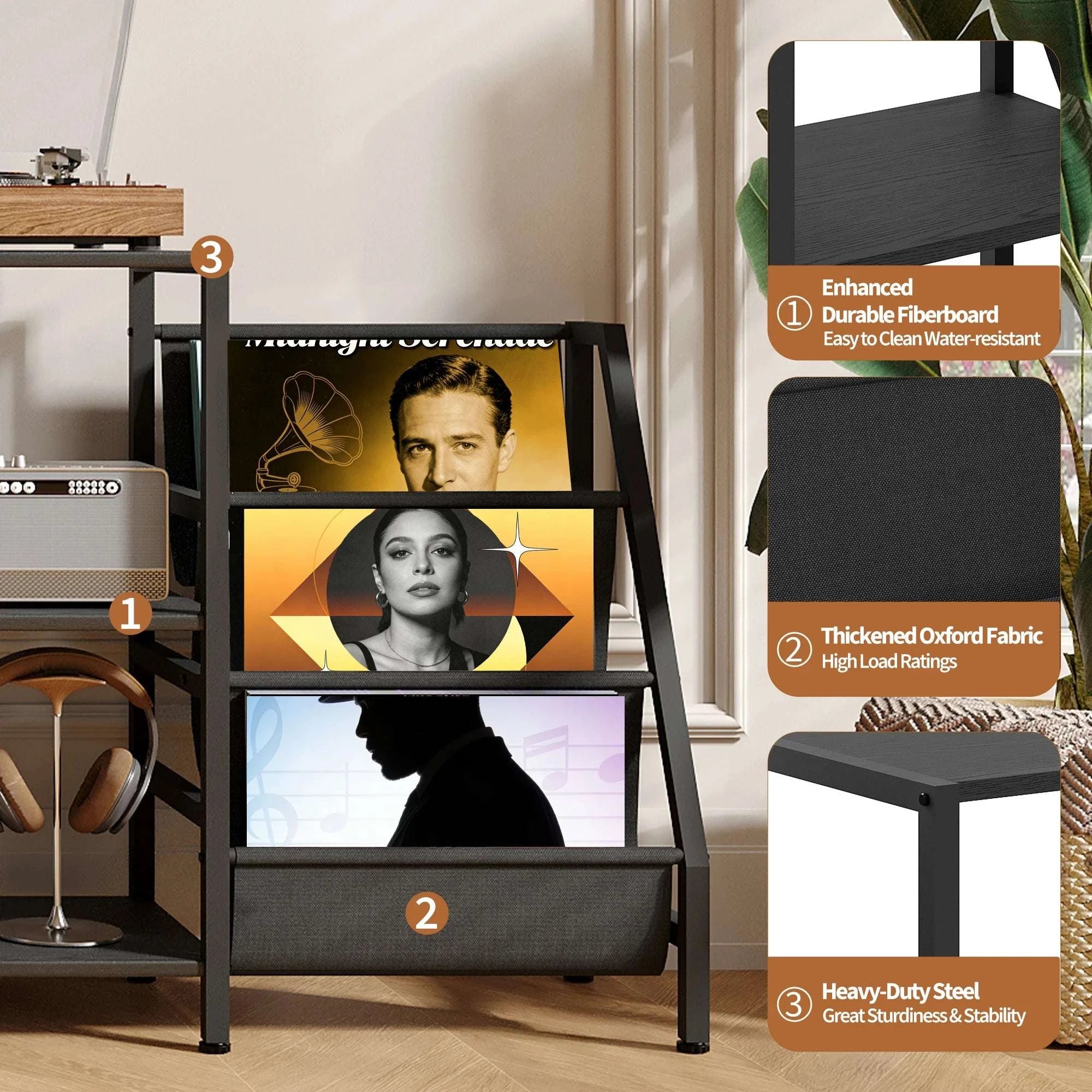 3-Tier AV Media Stand Vinyl Record & CD Storage Rack Organizer-black / United States