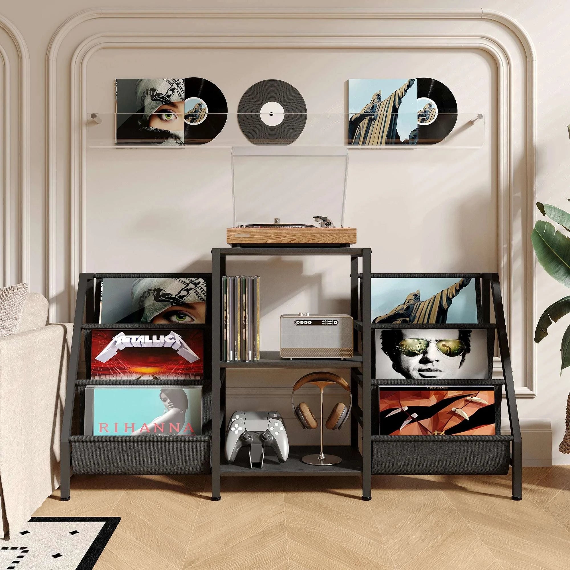 3-Tier AV Media Stand Vinyl Record & CD Storage Rack Organizer-black / United States