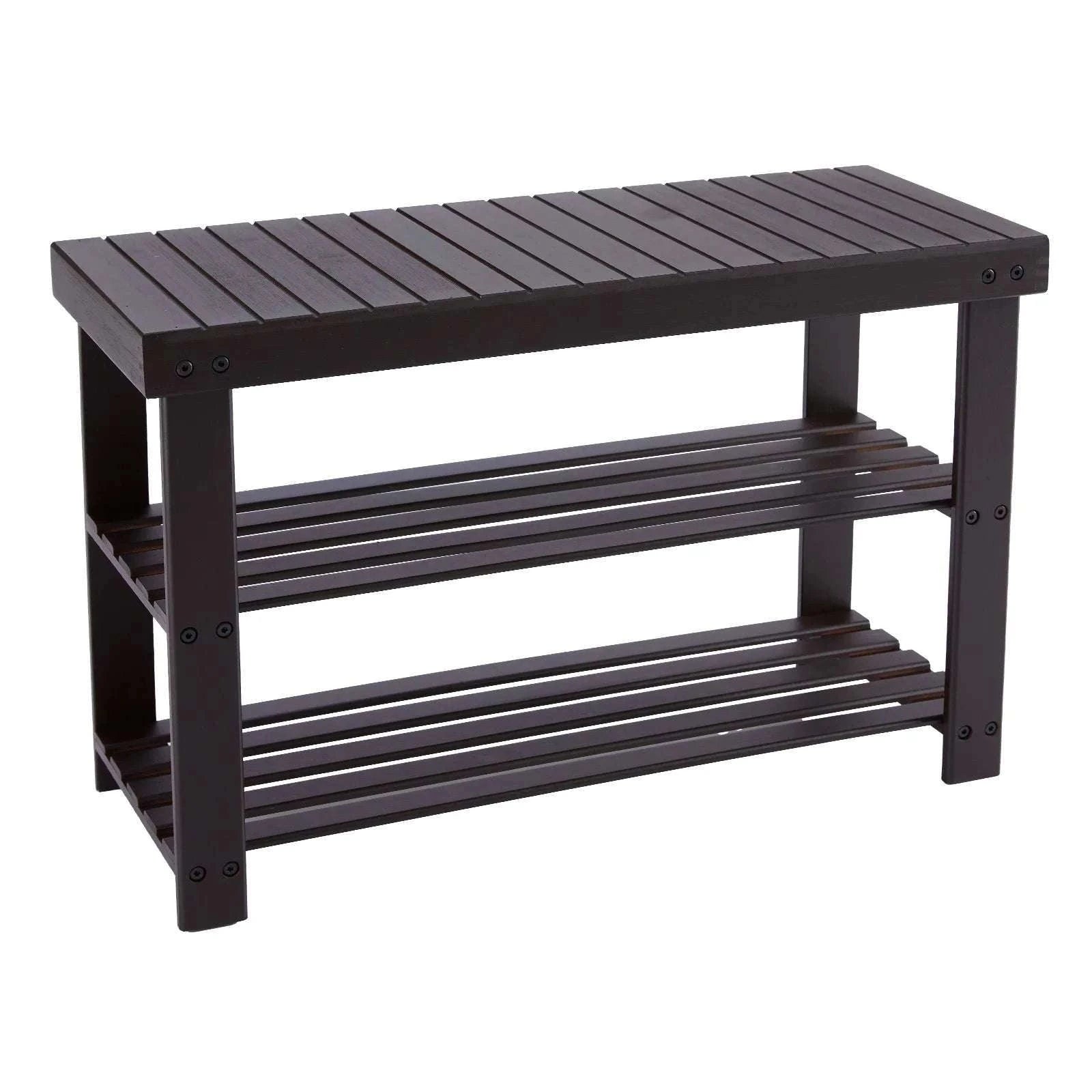 3-Tier Bamboo Shoe Rack Bench with Storage Holds 286 lb-black / United States