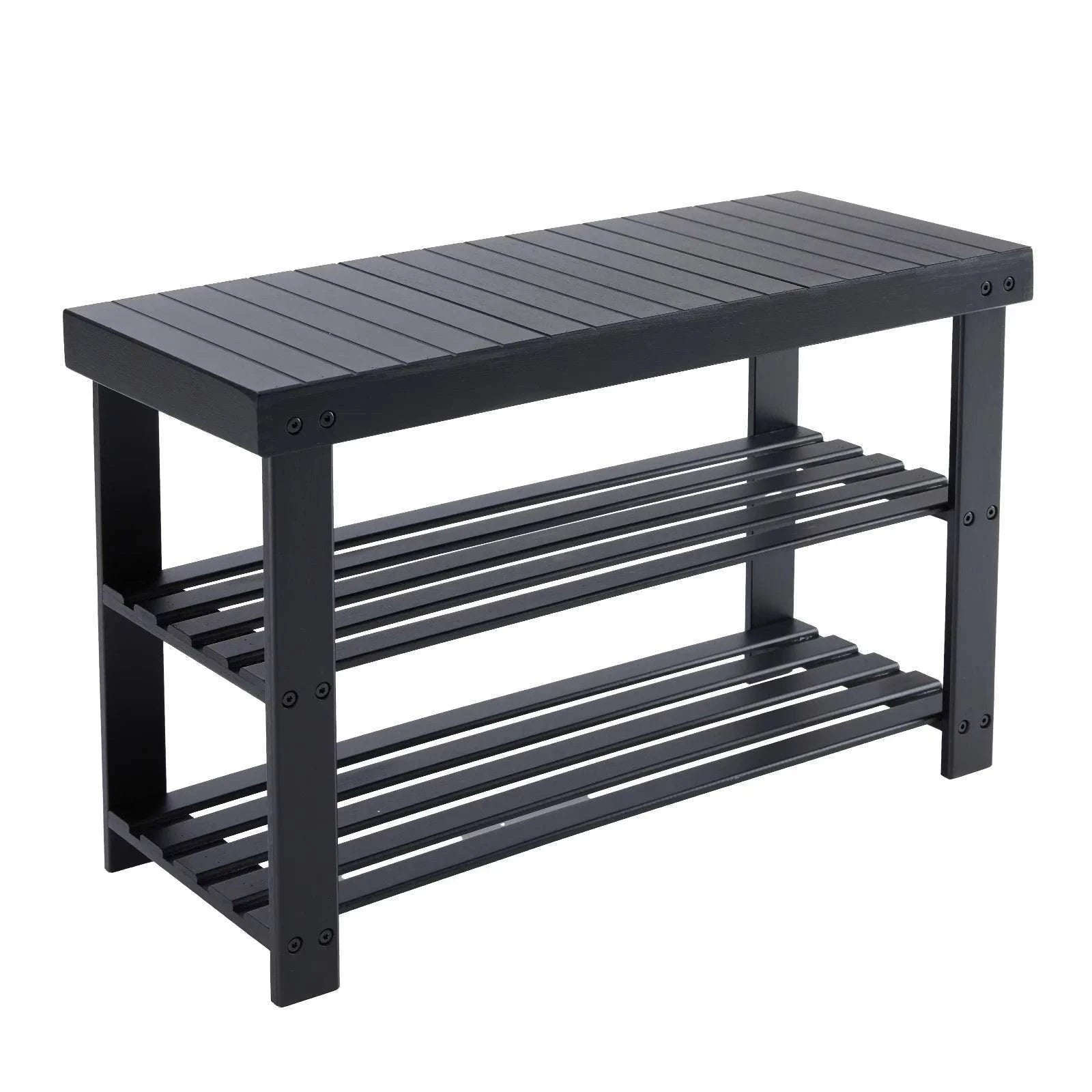 3-Tier Bamboo Shoe Rack Bench with Storage Holds 286 lb-black / United States