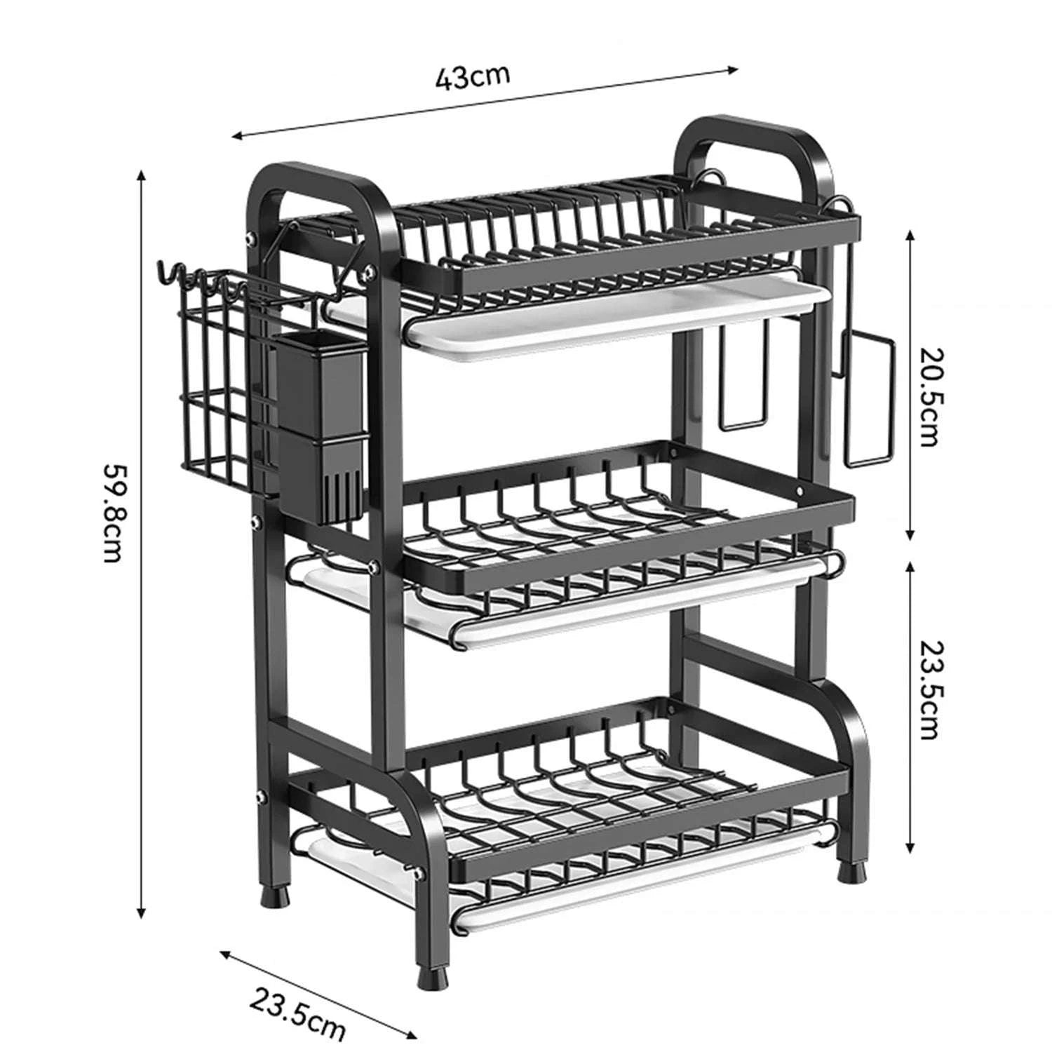 3-Tier Dish Drying Rack with Drainboard & Utensil Holders-black / france / 3-tier