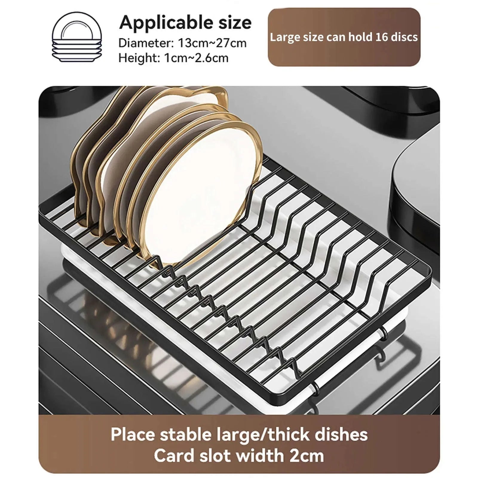 3-Tier Dish Drying Rack with Drainboard & Utensil Holders-black / france / 3-tier