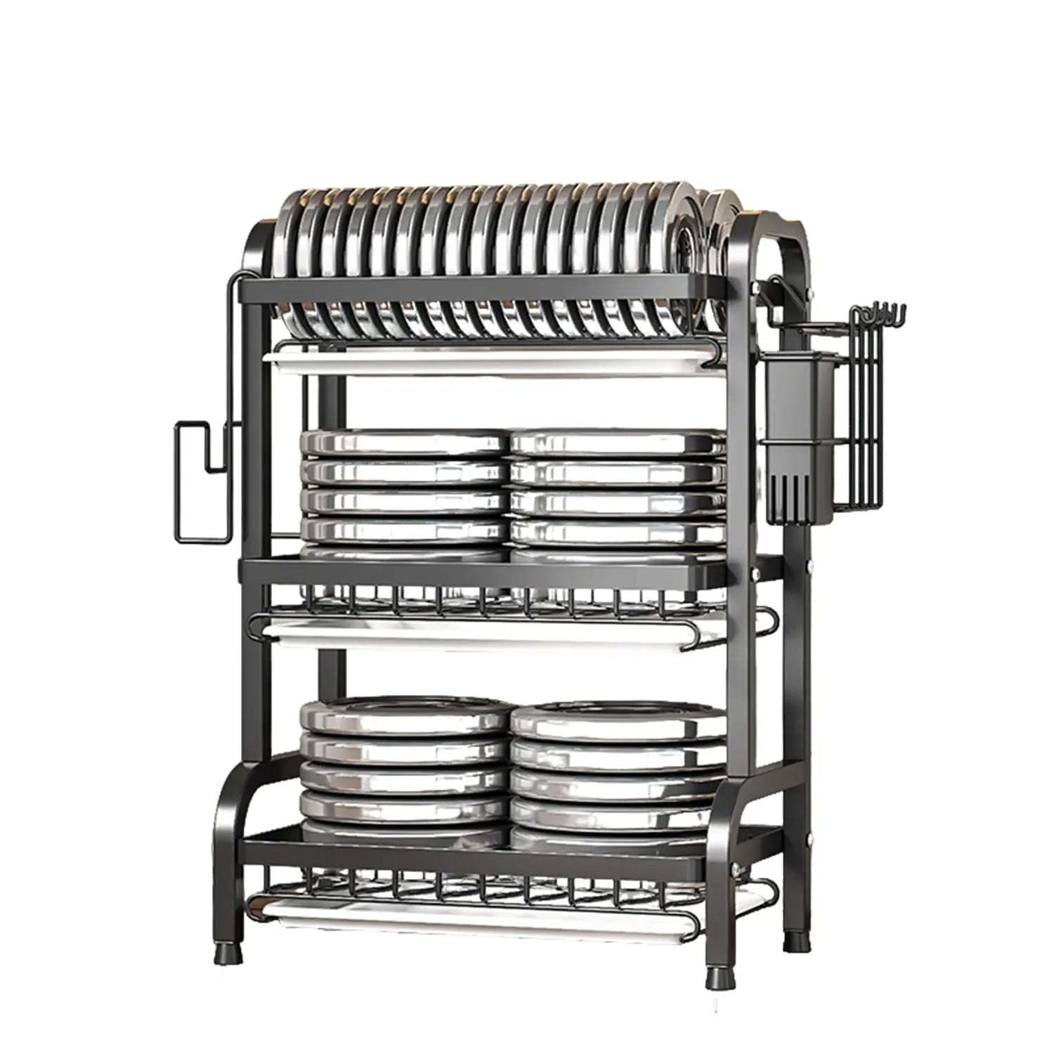 3-Tier Dish Drying Rack with Drainboard & Utensil Holders-black / france / 3-tier