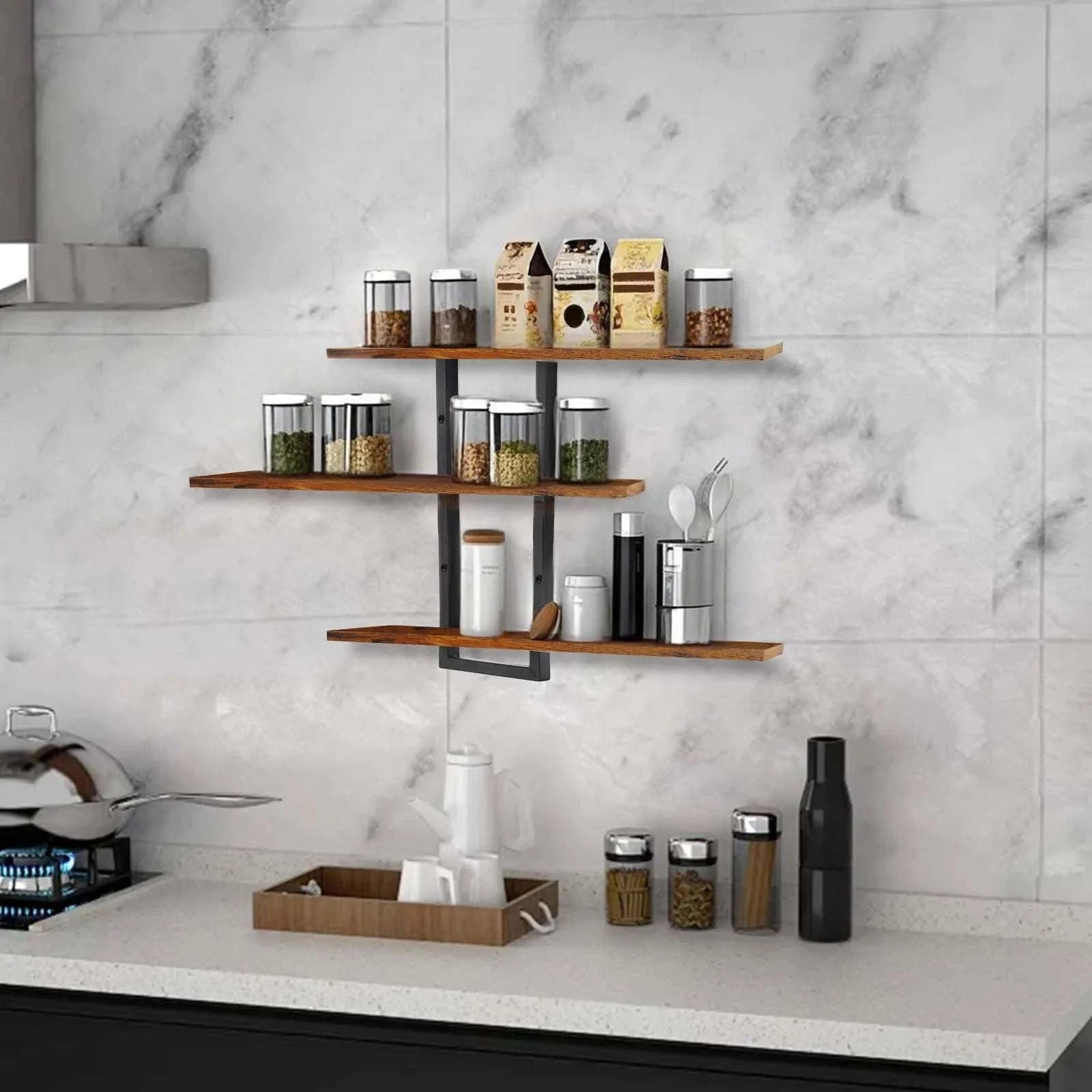 3-Tier Floating Wall Shelves Adjustable Rustic Storage Rack-3 Layers / france