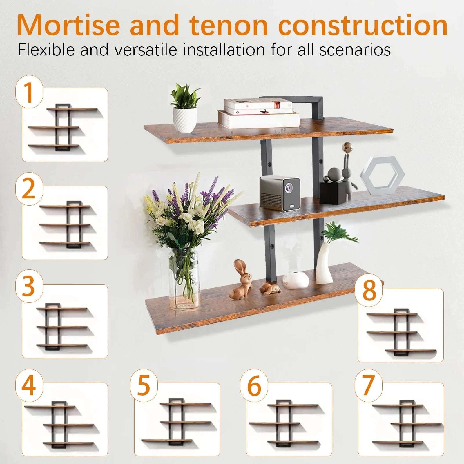 3-Tier Floating Wall Shelves Adjustable Rustic Storage Rack-3 Layers / france
