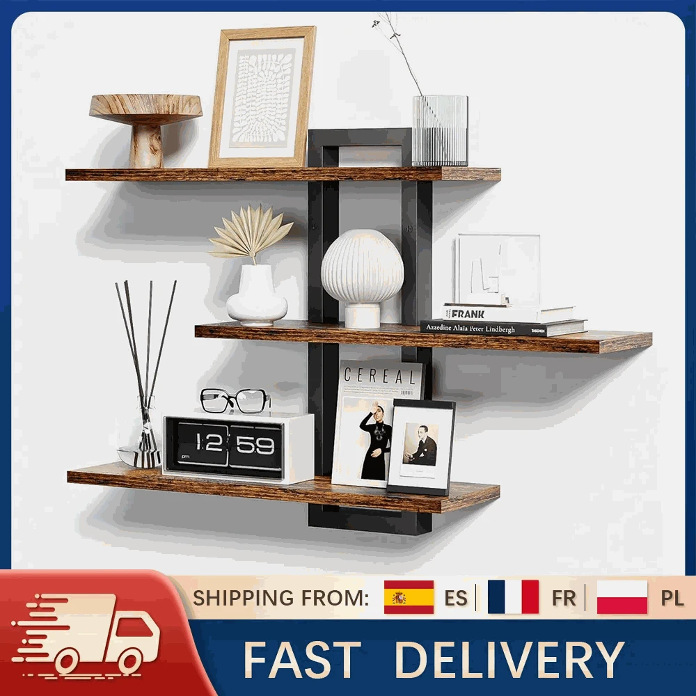 3-Tier Floating Wall Shelves Adjustable Rustic Storage Rack-3 Layers / france