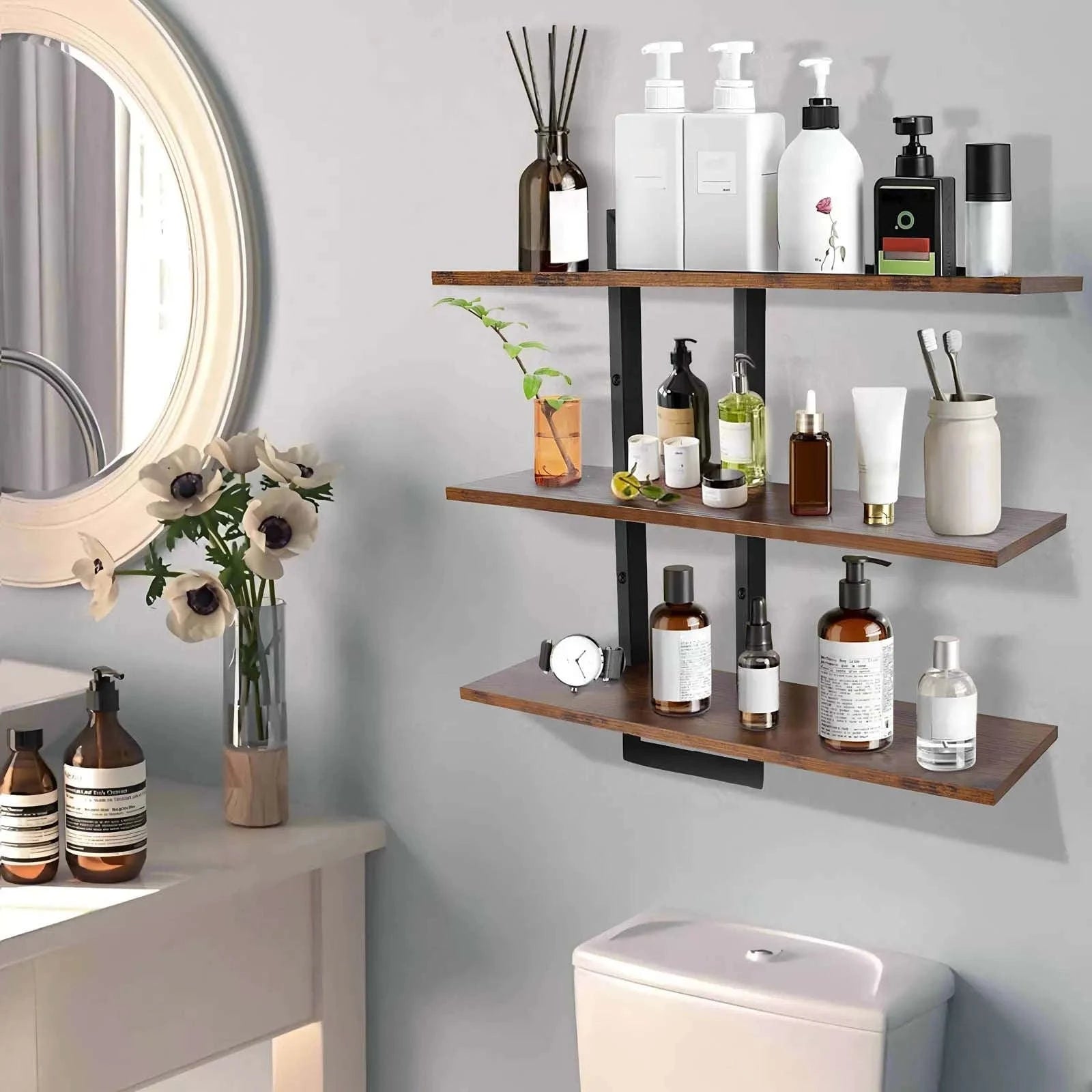 3-Tier Floating Wall Shelves Adjustable Rustic Storage Rack-3 Layers / france