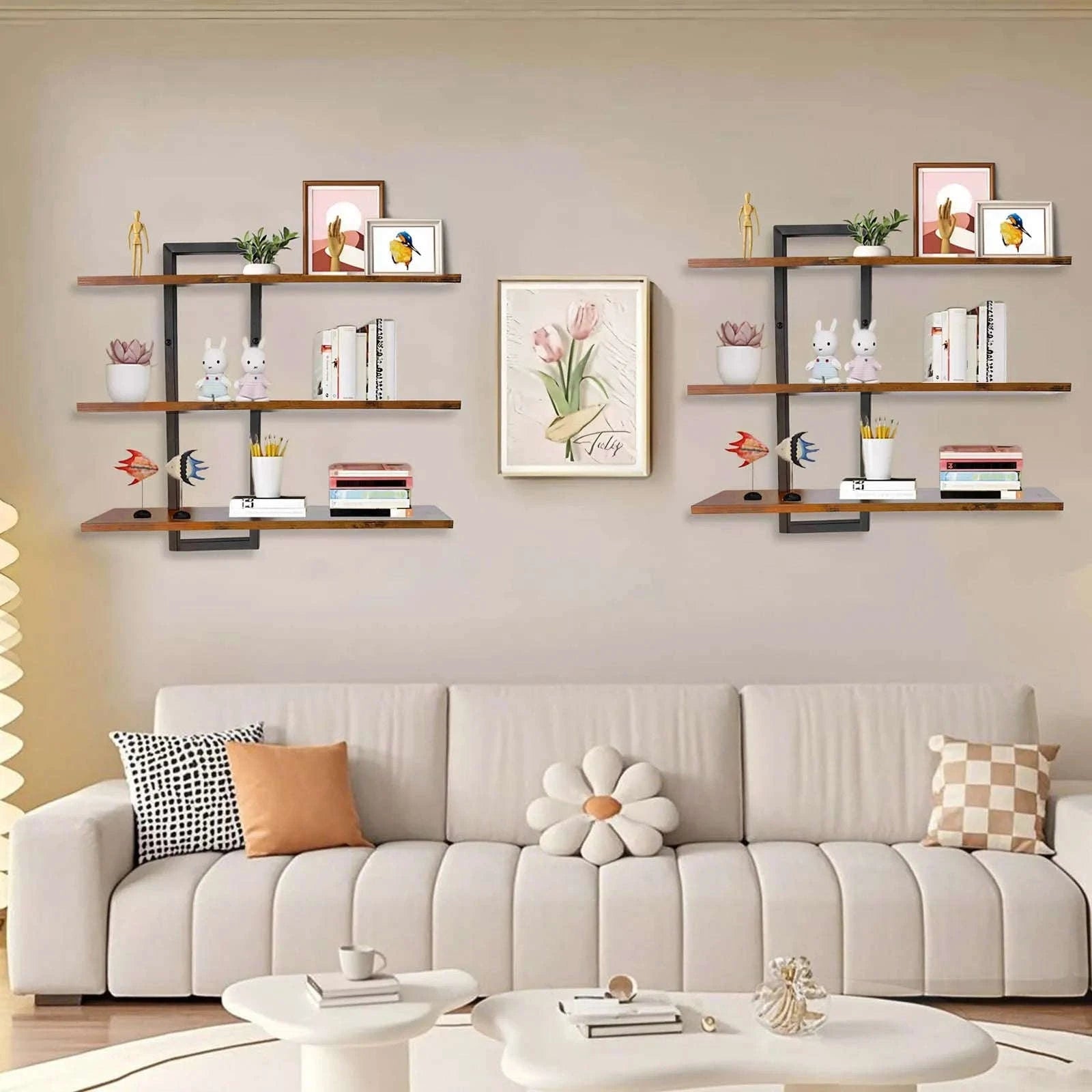 3-Tier Floating Wall Shelves Adjustable Rustic Storage Rack-3 Layers / france