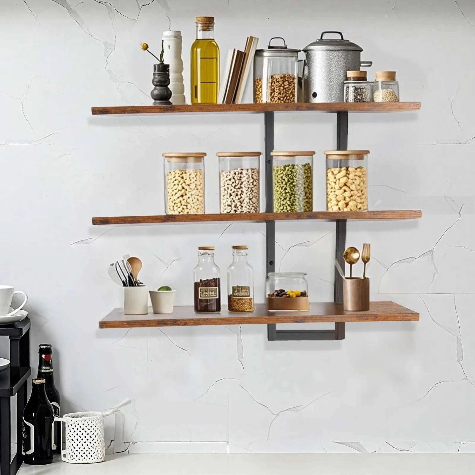 3-Tier Floating Wall Shelves Adjustable Rustic Storage Rack-3 Layers / france