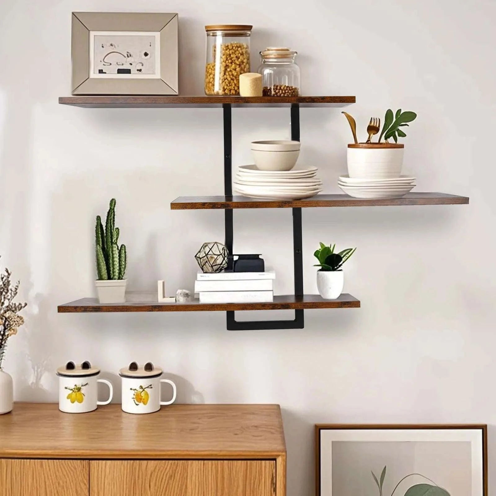 3-Tier Floating Wall Shelves Adjustable Rustic Storage Rack-3 Layers / france
