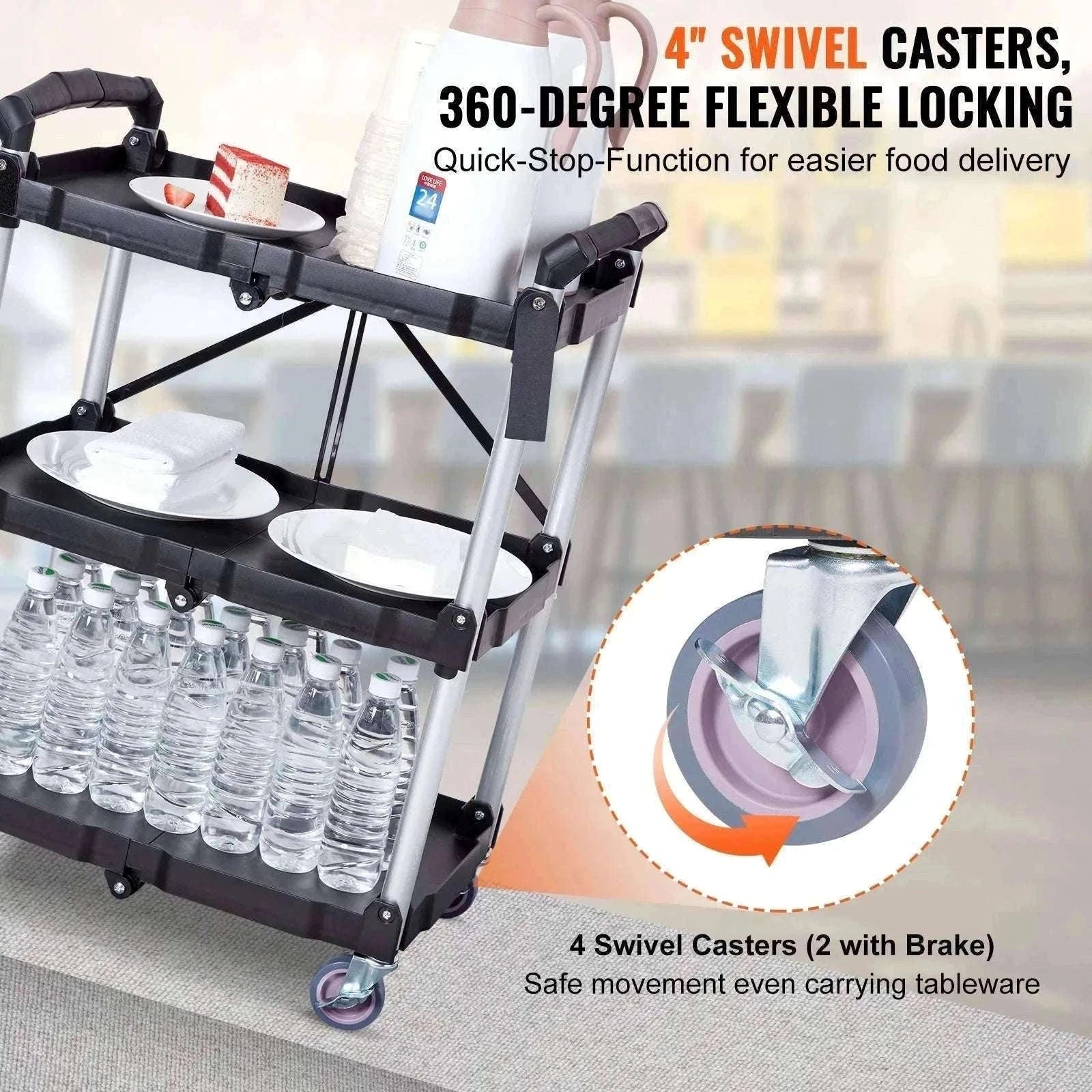 3-Tier Folding Rolling Utility Cart with Wheels, 165lb Capacity-3 layers 15.87lbs / United States