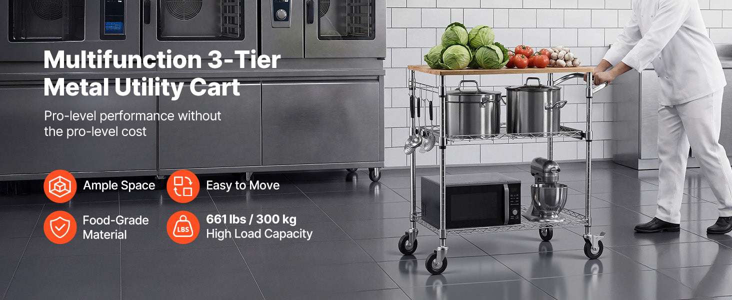 3-Tier Kitchen Utility Cart with Adjustable Shelves and Wheels-30x18x36 in / United States