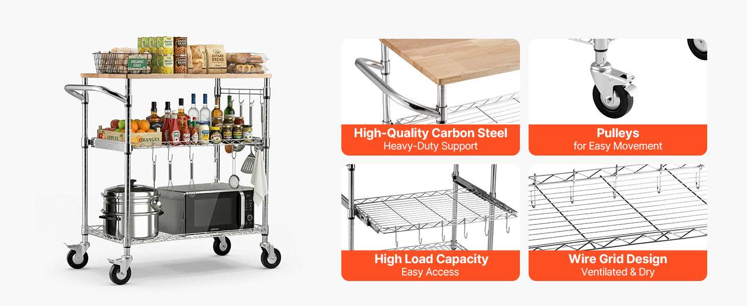 3-Tier Kitchen Utility Cart with Adjustable Shelves and Wheels-30x18x36 in / United States