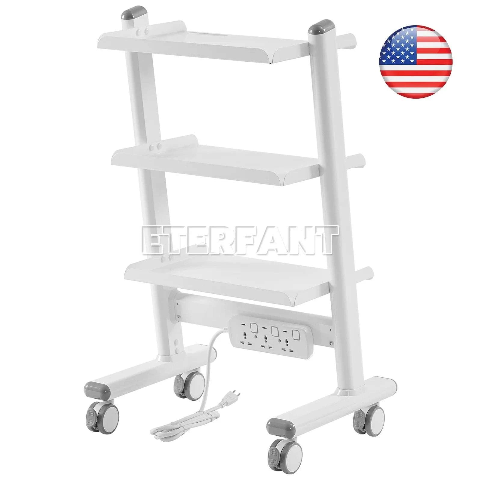 3-Tier Medical Rolling Cart with Power Outlet Stainless Steel-3 Tiers / United States