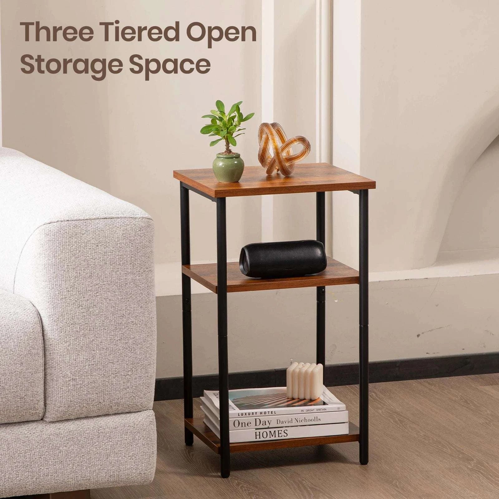 3-Tier Narrow End Table with Storage & Adjustable Feet-2Pack Rust / United States