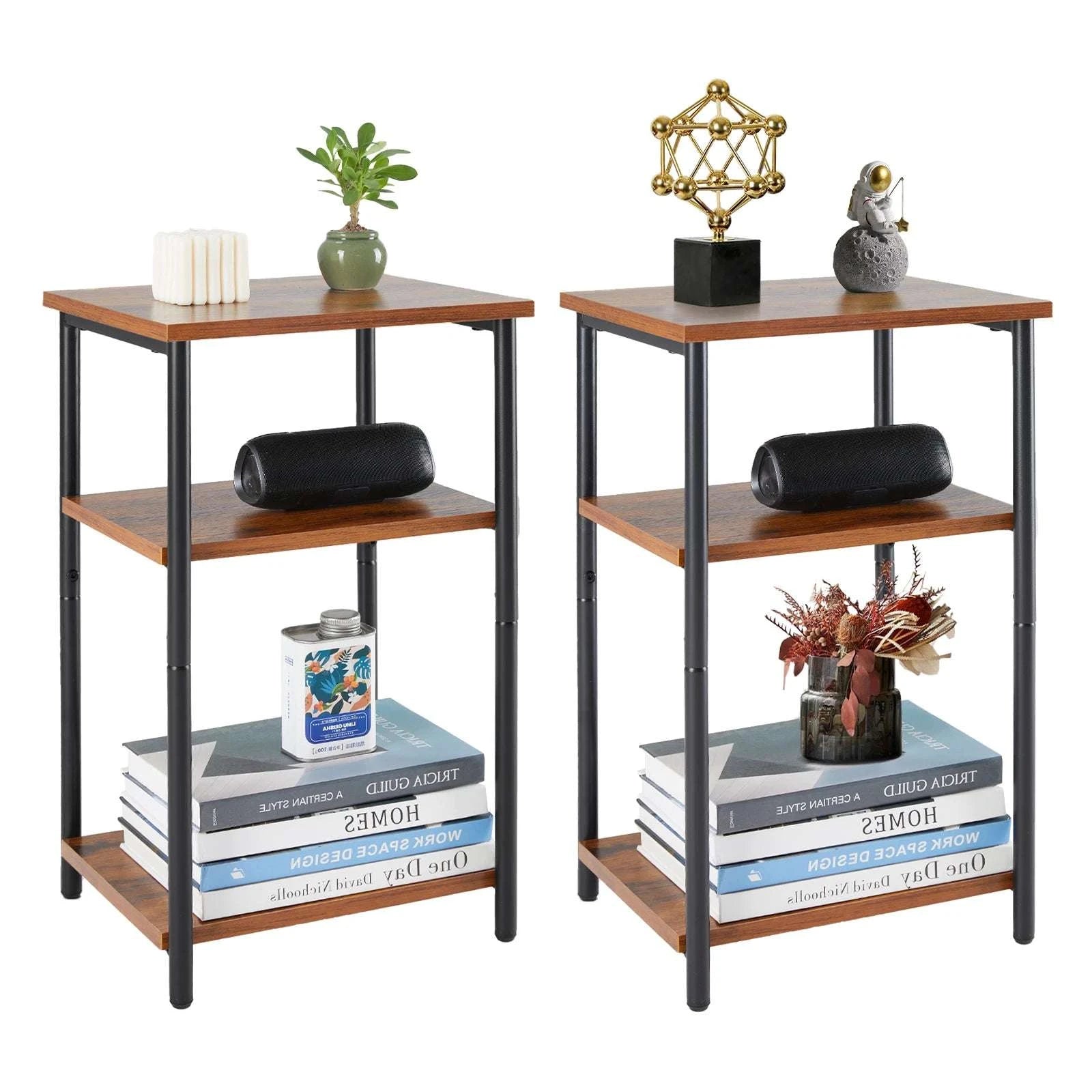 3-Tier Narrow End Table with Storage & Adjustable Feet-2Pack Rust / United States