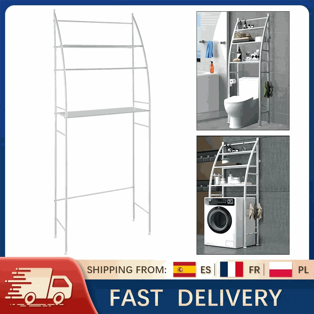 3-Tier Over Toilet Storage Rack Space-Saving Metal Organizer Shelf-WHITE / france