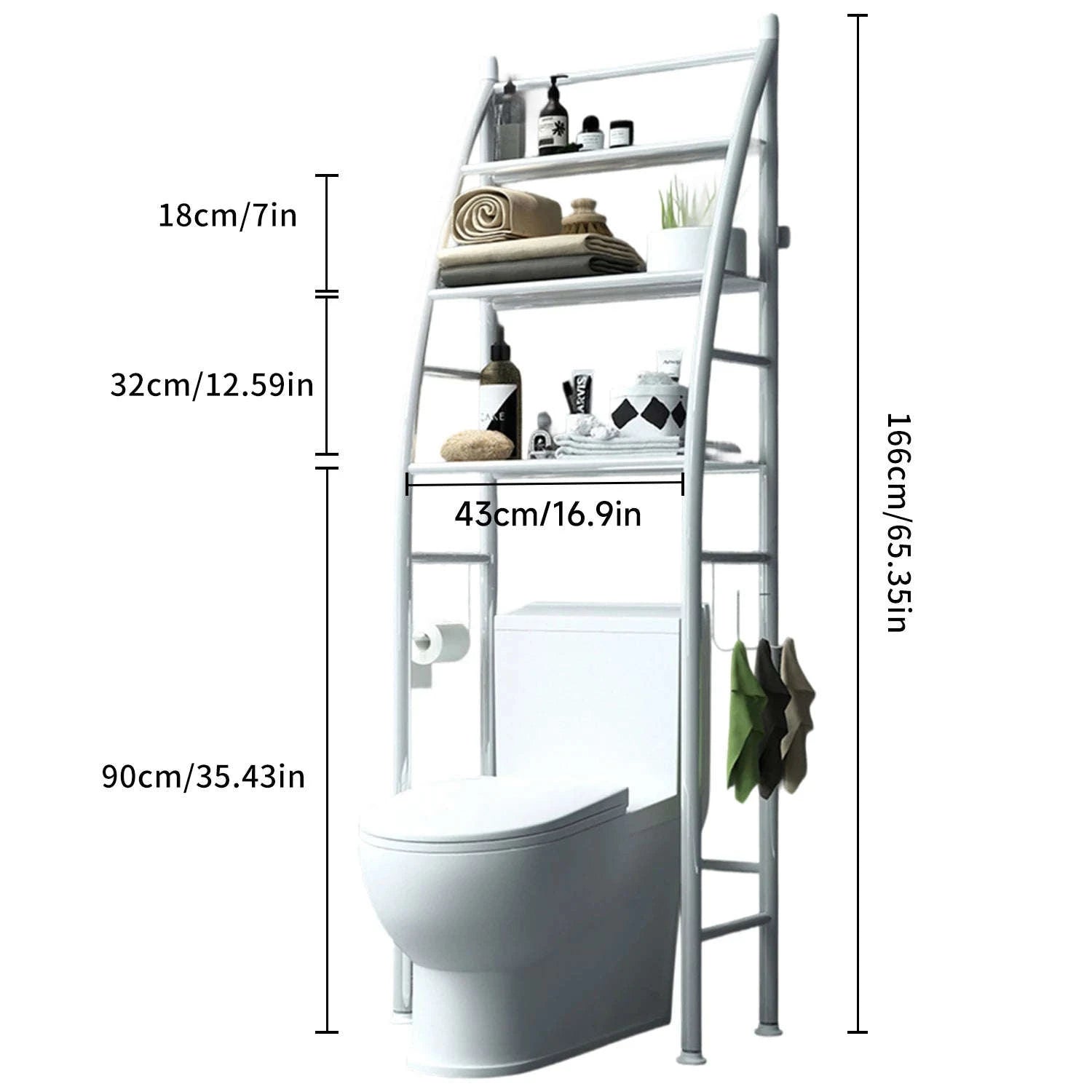 3-Tier Over Toilet Storage Rack Space-Saving Metal Organizer Shelf-WHITE / france