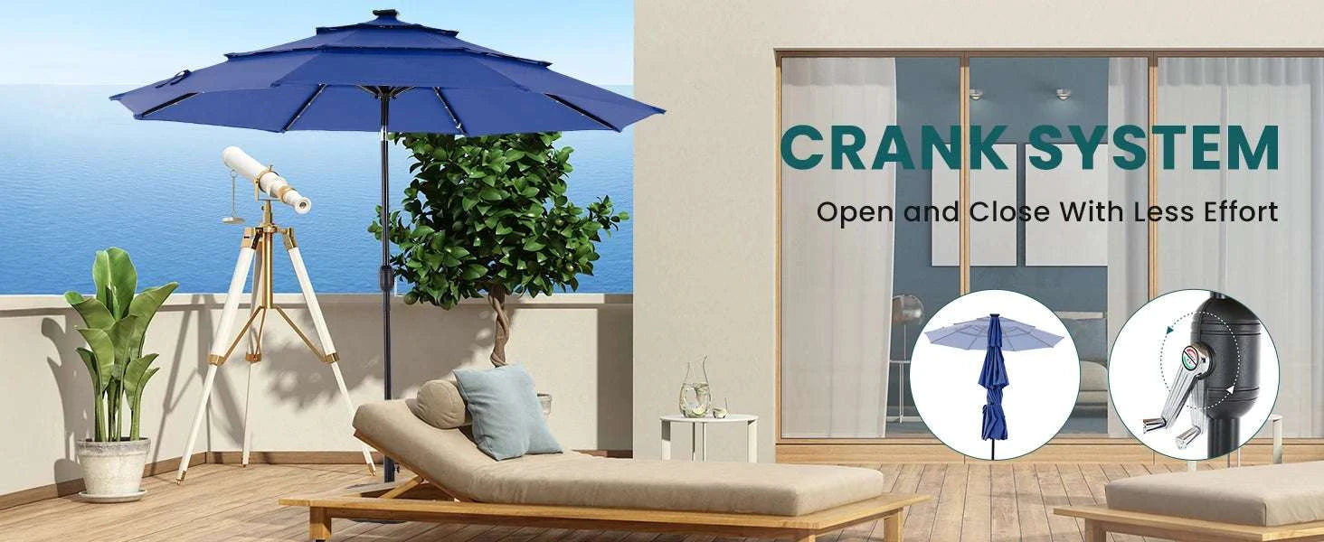 3-Tier Patio Umbrella with 32 LED Solar Lights & Tilt System-BLUE / United States