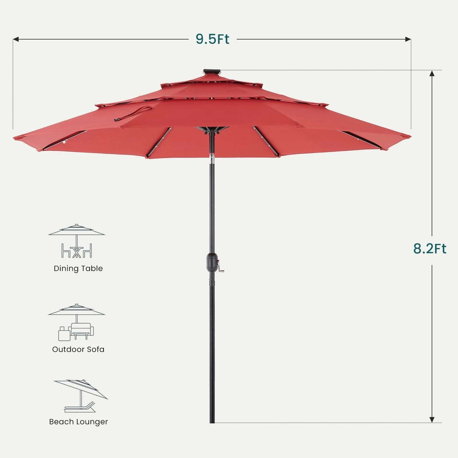3-Tier Patio Umbrella with 32 LED Solar Lights & Tilt System-BLUE / United States