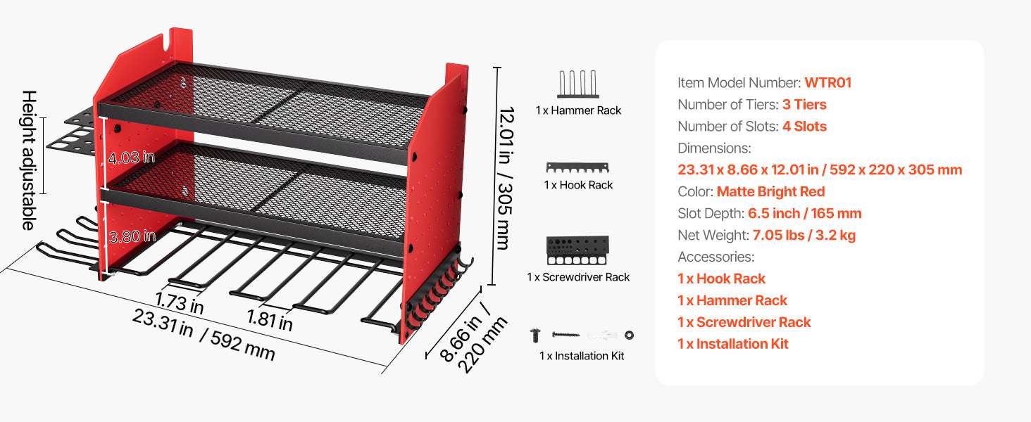 3-Tier Power Tool Organizer Wall Mount Rack with Drill Storage-3 Tiers / United States