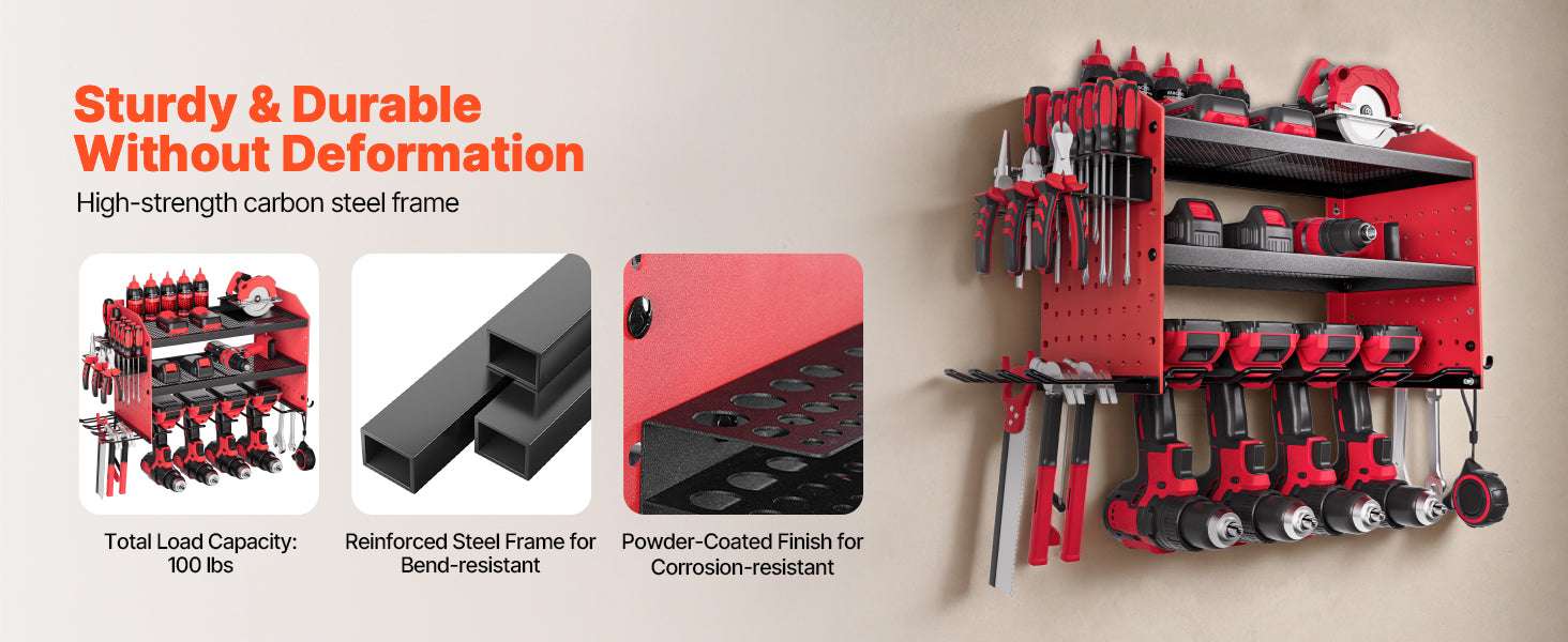 3-Tier Power Tool Organizer Wall Mount Rack with Drill Storage-3 Tiers / United States