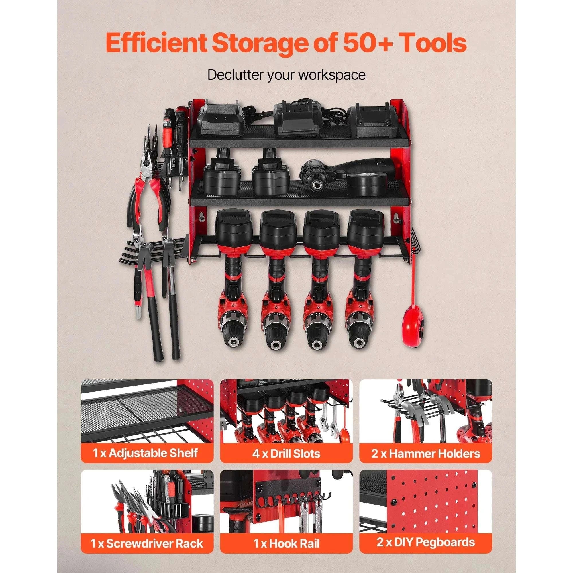 3-Tier Power Tool Organizer Wall Mount Rack with Drill Storage-3 Tiers / United States