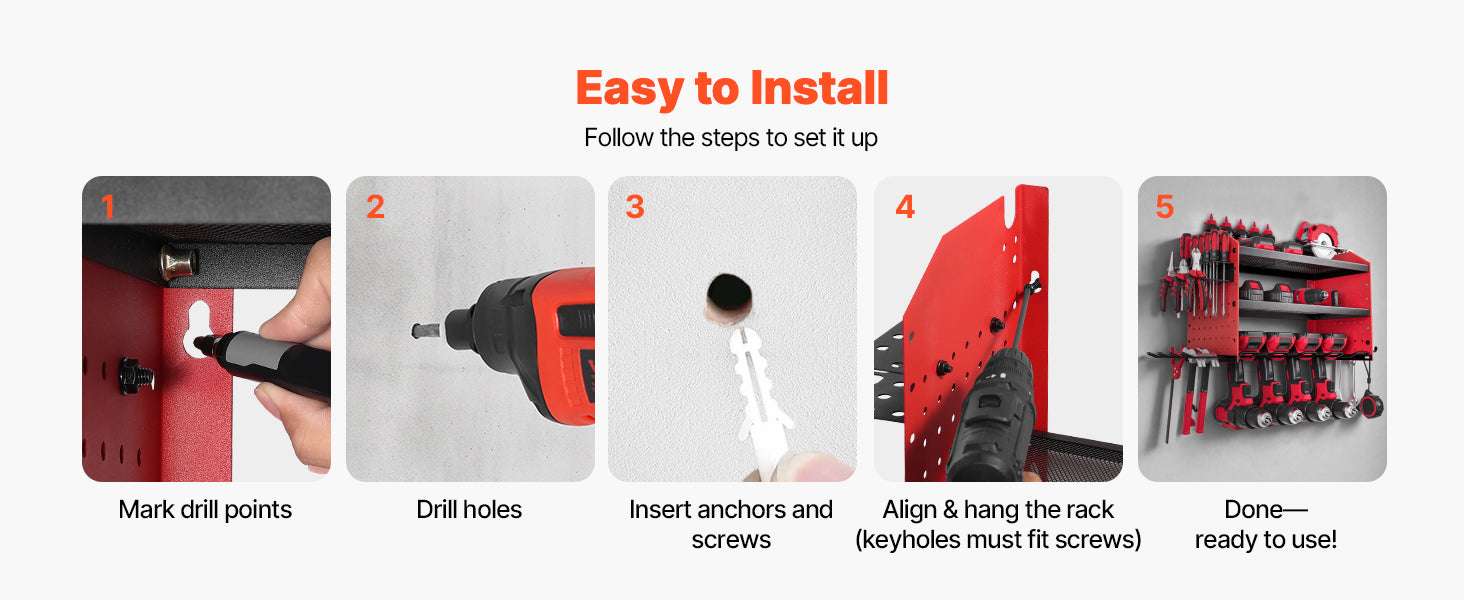 3-Tier Power Tool Organizer Wall Mount Rack with Drill Storage-3 Tiers / United States