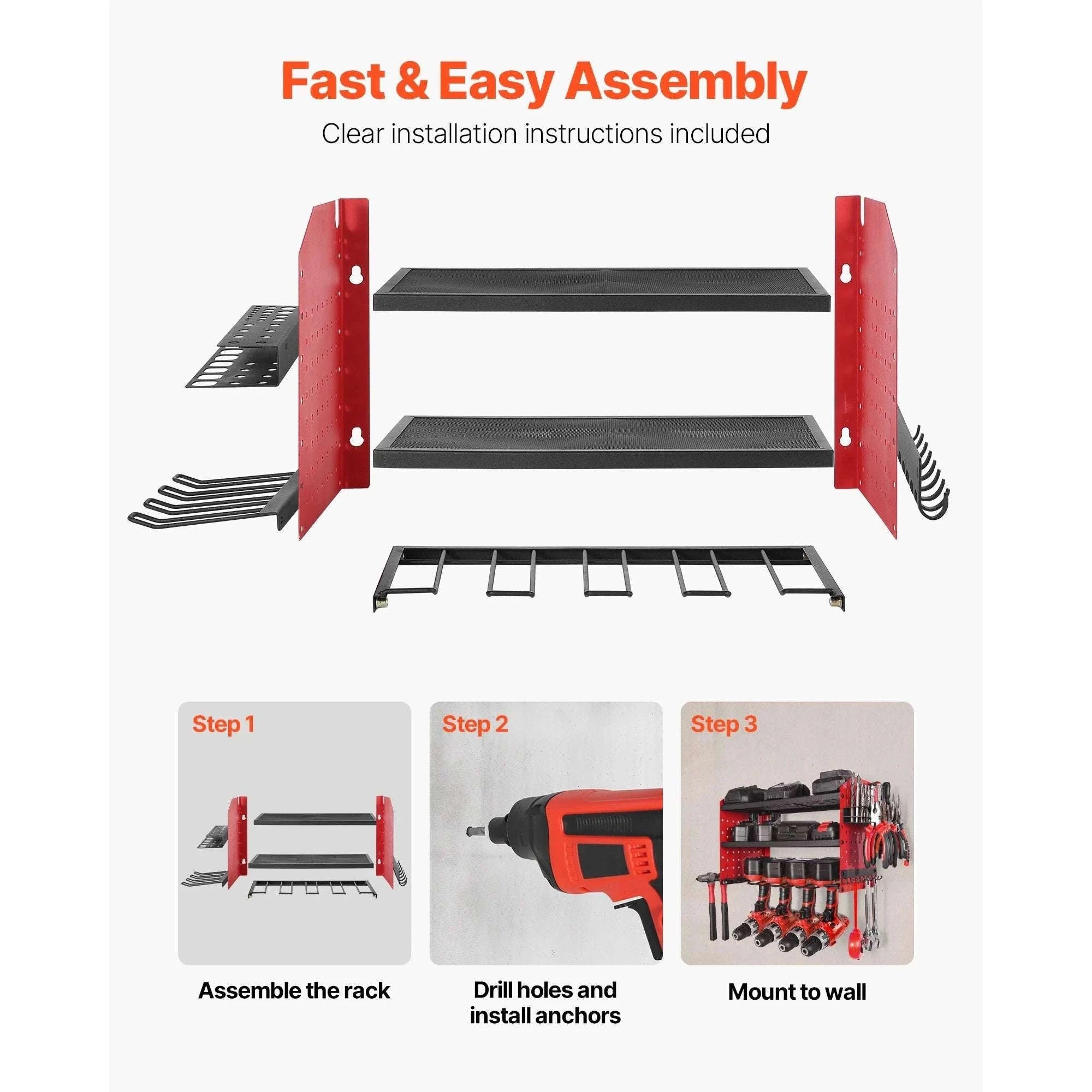 3-Tier Power Tool Organizer Wall Mount Rack with Drill Storage-3 Tiers / United States