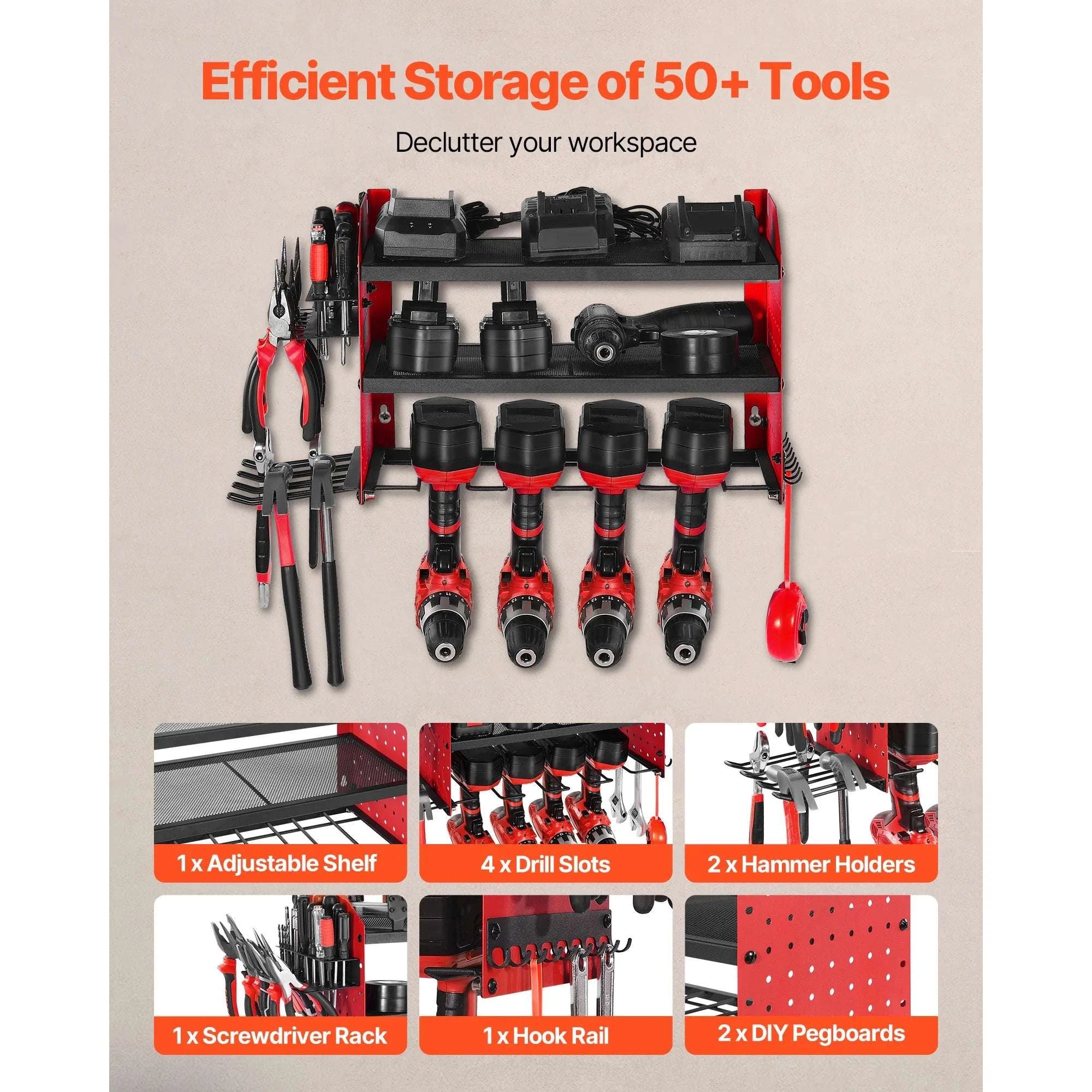 3-Tier Power Tool Organizer Wall Mount Rack with Drill Storage-3 Tiers / United States