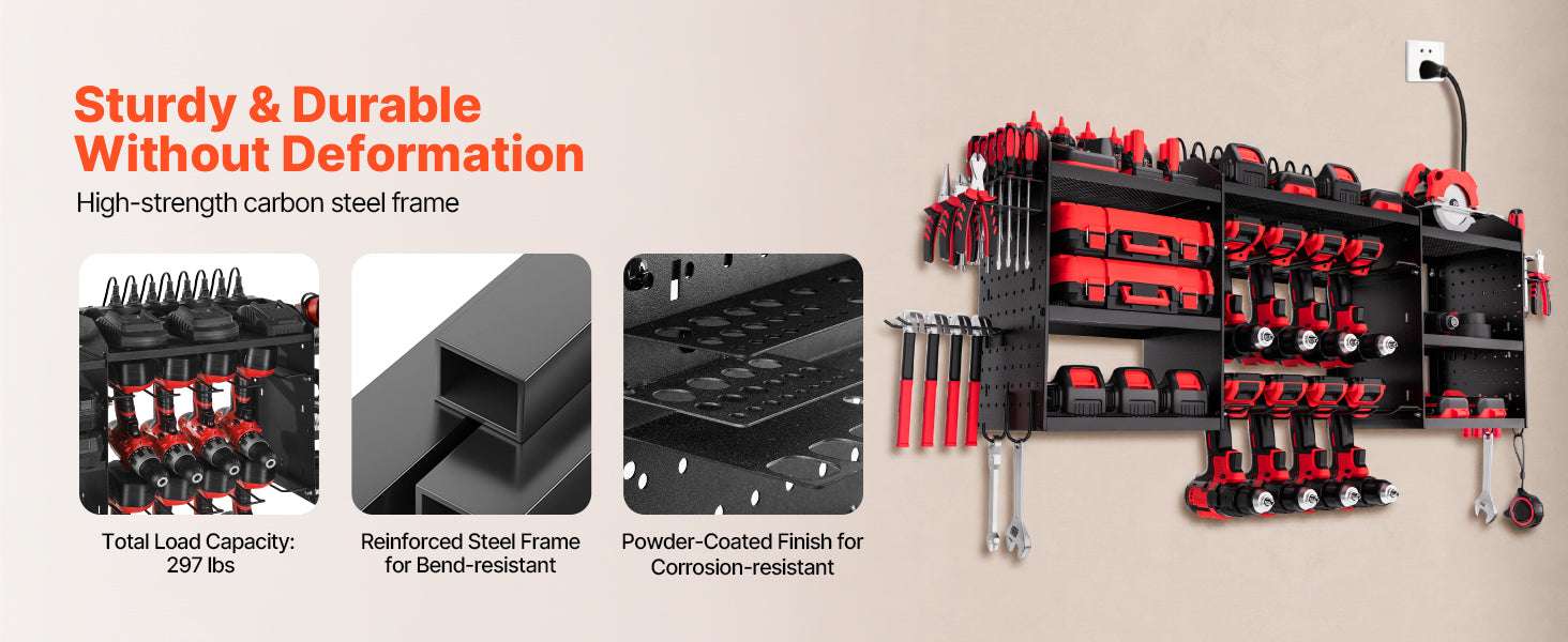 3-Tier Power Tool Organizer with 8-Outlet Charging Station Rack-3 Tiers / United States