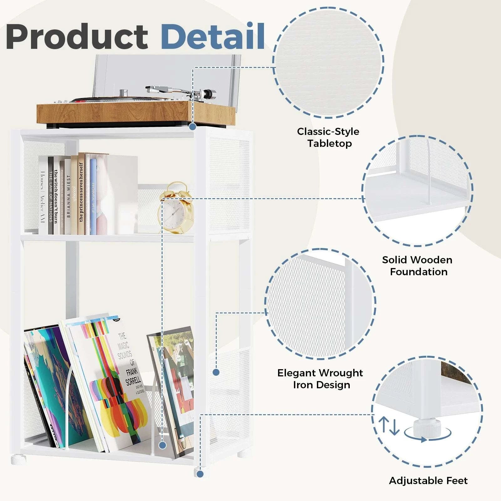 3-Tier Record Player Stand with Storage for Up to 100 Albums-Brown / United States