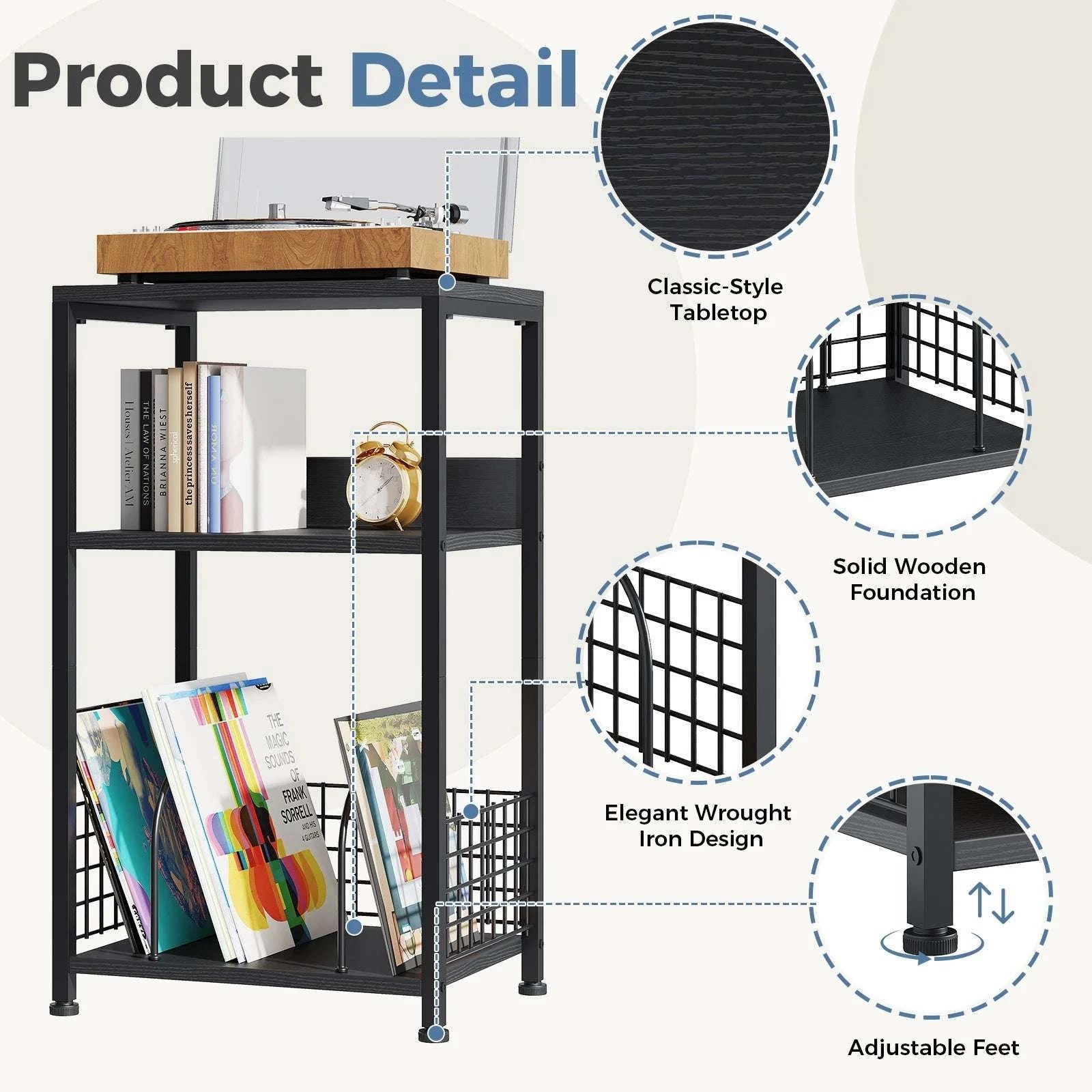 3-Tier Record Player Stand with Vinyl Storage and Metal Frame-Brown / United States