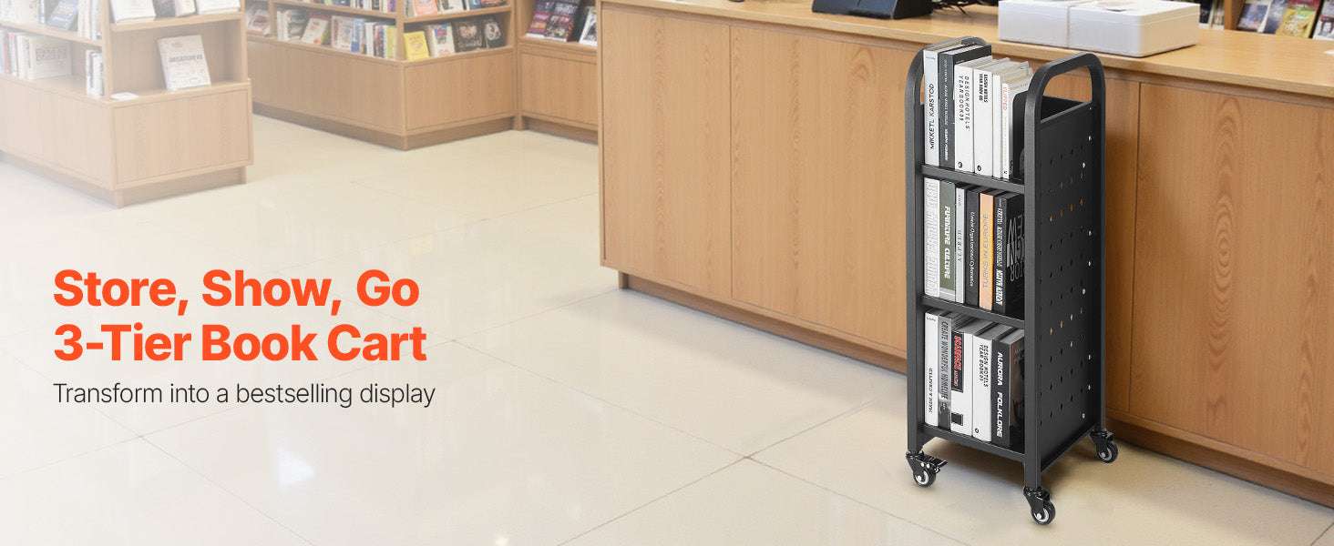 3-Tier Rolling Book Cart with Lockable Wheels, 220 lb Capacity-200lbs / GERMANY
