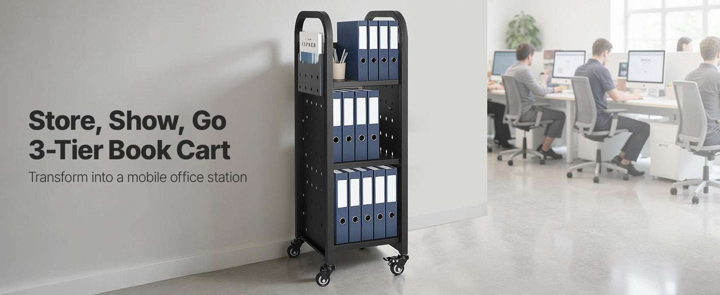 3-Tier Rolling Book Cart with Lockable Wheels, 220 lb Capacity-200lbs / GERMANY
