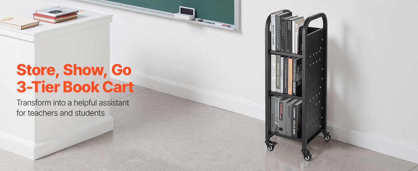 3-Tier Rolling Book Cart with Lockable Wheels, 220 lb Capacity-200lbs / GERMANY