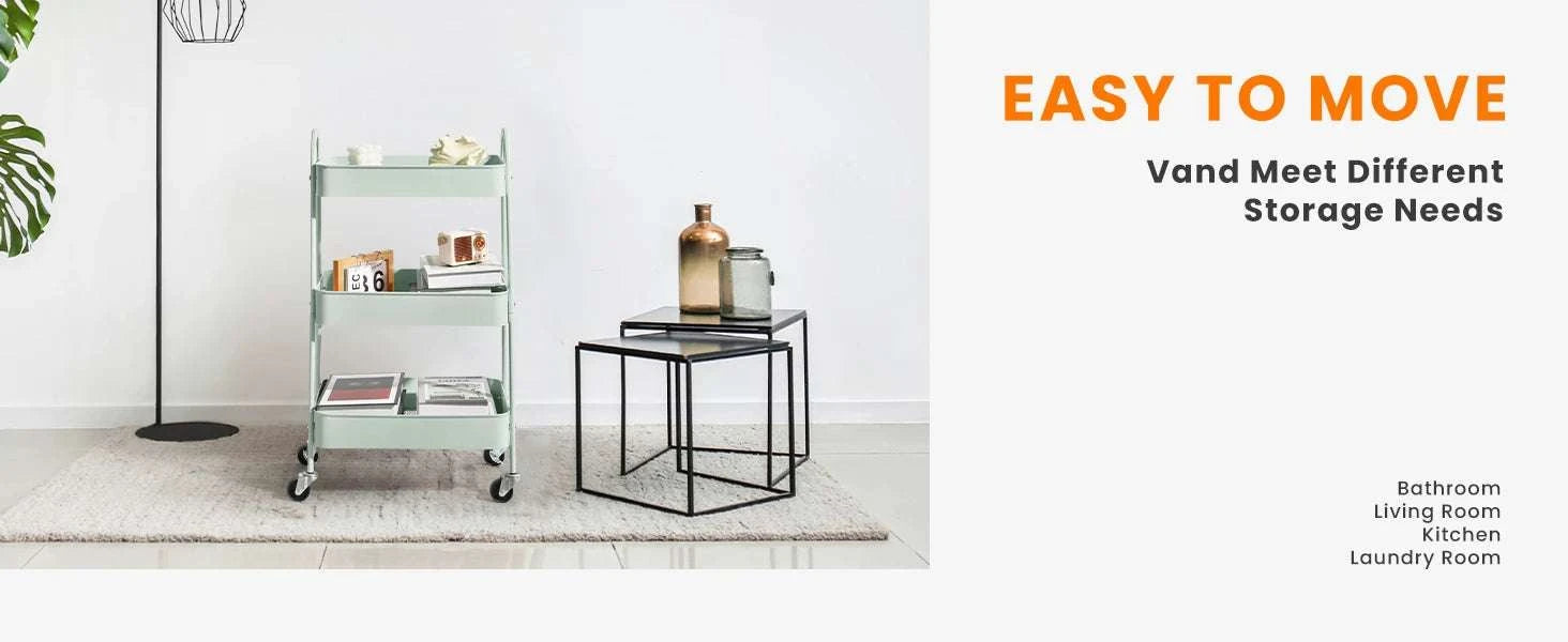 3-Tier Rolling Storage Cart with Lockable Wheels for Small Spaces-