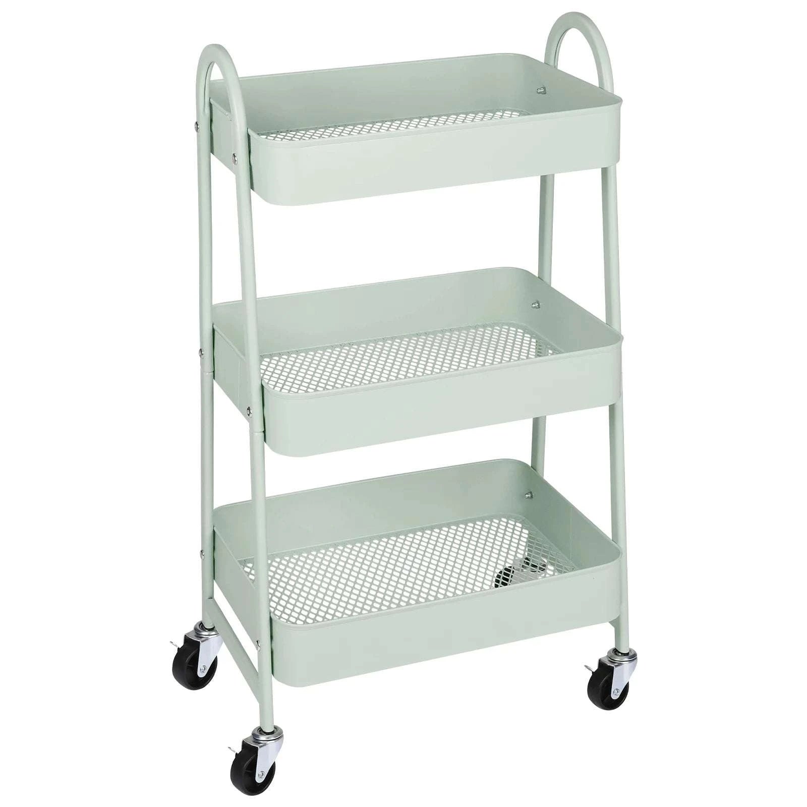 3-Tier Rolling Storage Cart with Lockable Wheels for Small Spaces-Pink / United States