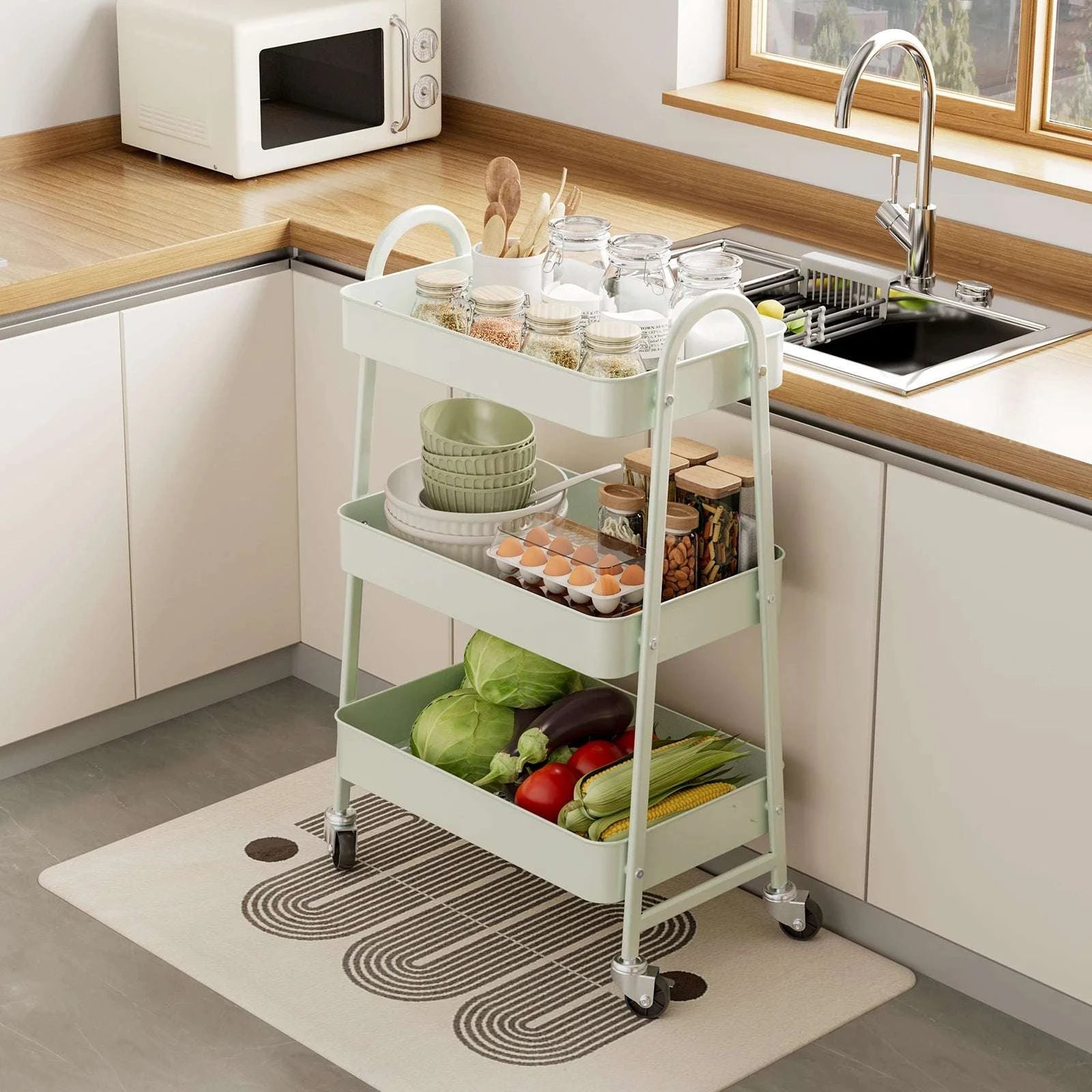 3-Tier Rolling Storage Cart with Lockable Wheels for Small Spaces-