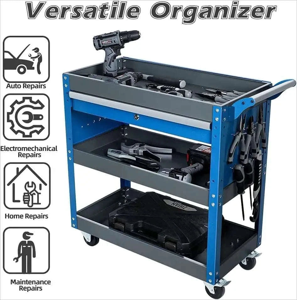 3-Tier Rolling Tool Cart with Pegboard-15 black / Germany