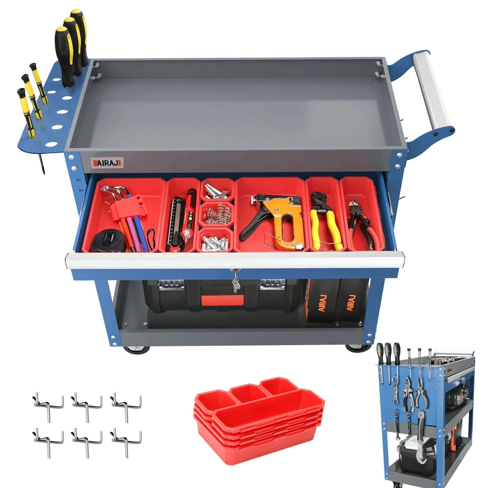 3-Tier Rolling Tool Cart with Pegboard-15 black / Germany