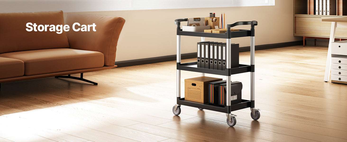 3-Tier Rolling Utility Cart with Wheels, Heavy-Duty Storage Trolley-
