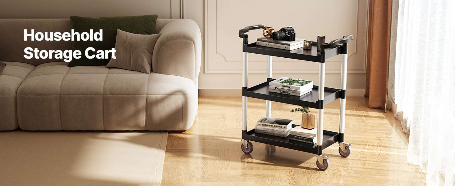 3-Tier Rolling Utility Cart with Wheels, Heavy-Duty Storage Trolley-