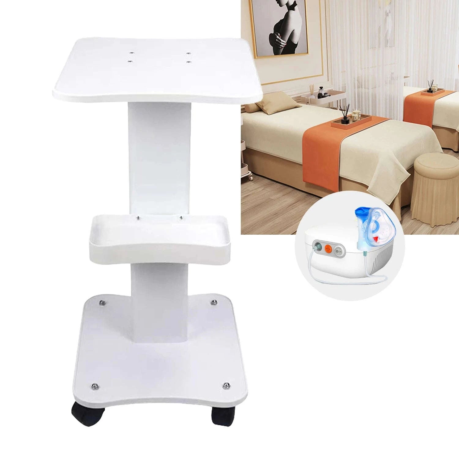 3-Tier Salon Rolling Trolley Cart with Silent Wheels, 40kg Capacity-WHITE / france