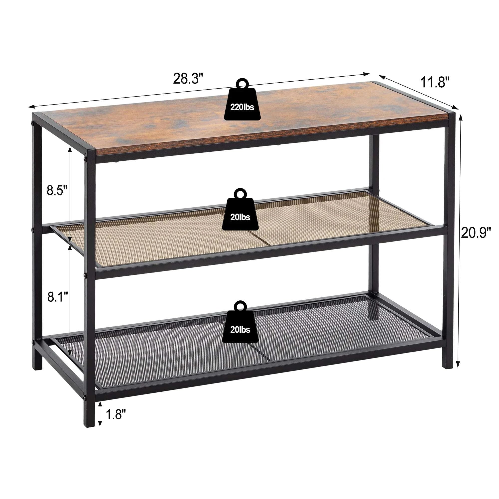 3-Tier Shoe Bench with Storage Shelves for Entryway Organization-Brown / United States