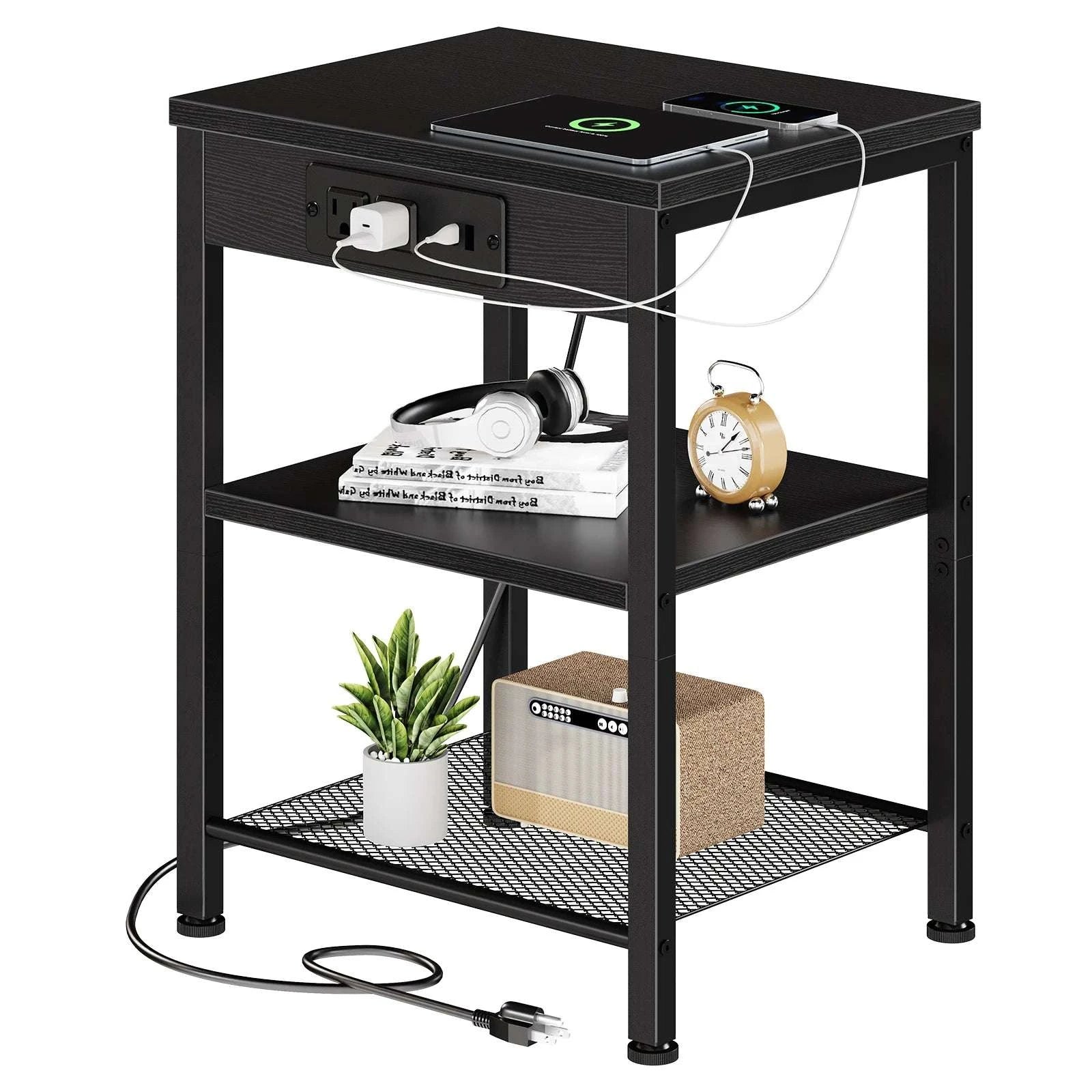 3-Tier Side Table with Charging Station and Adjustable Shelves-1Pack Rust / United States