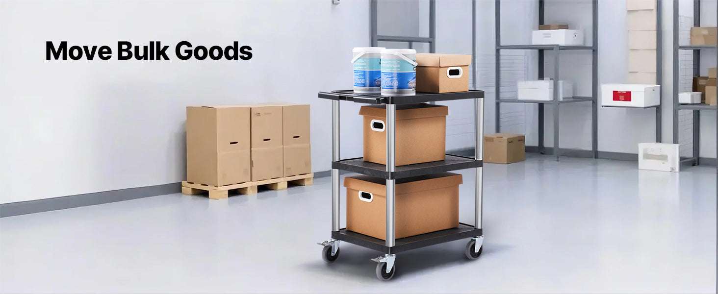 3-Tier Utility Service Cart 300lb Capacity with Swivel Wheels-300 lbs / United States