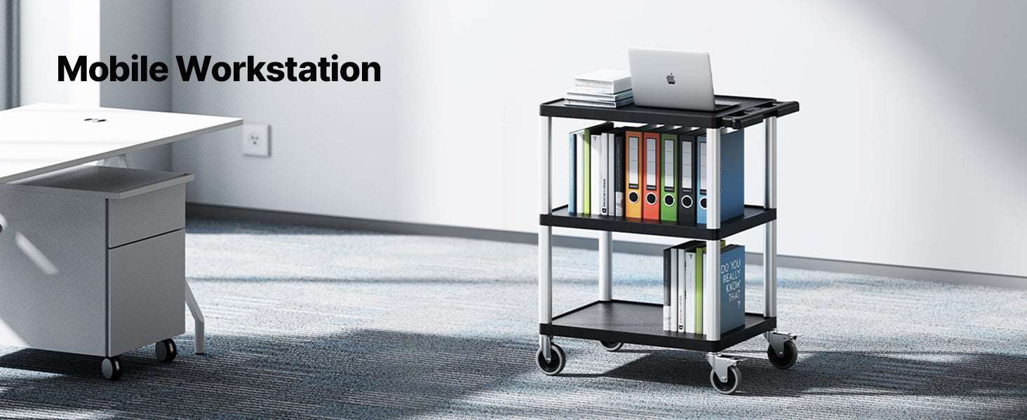 3-Tier Utility Service Cart 300lb Capacity with Swivel Wheels-300 lbs / United States
