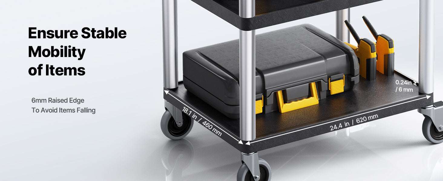 3-Tier Utility Service Cart 300lb Capacity with Swivel Wheels-300 lbs / United States