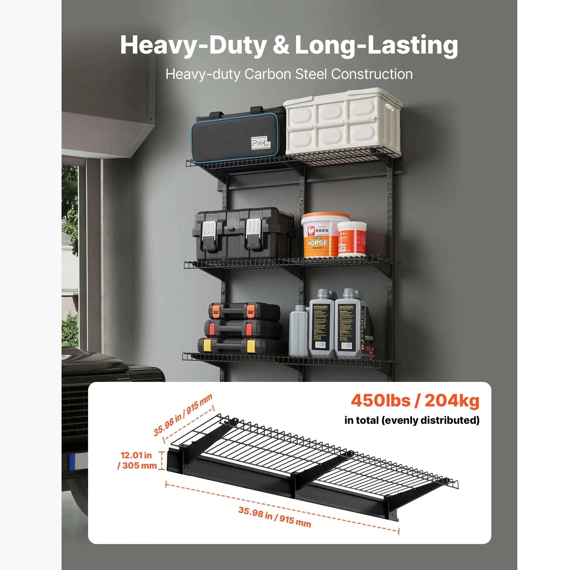 3-Tier Wall Mounted Garage Shelving Unit 450 lbs Steel Storage-12x36inch / United States
